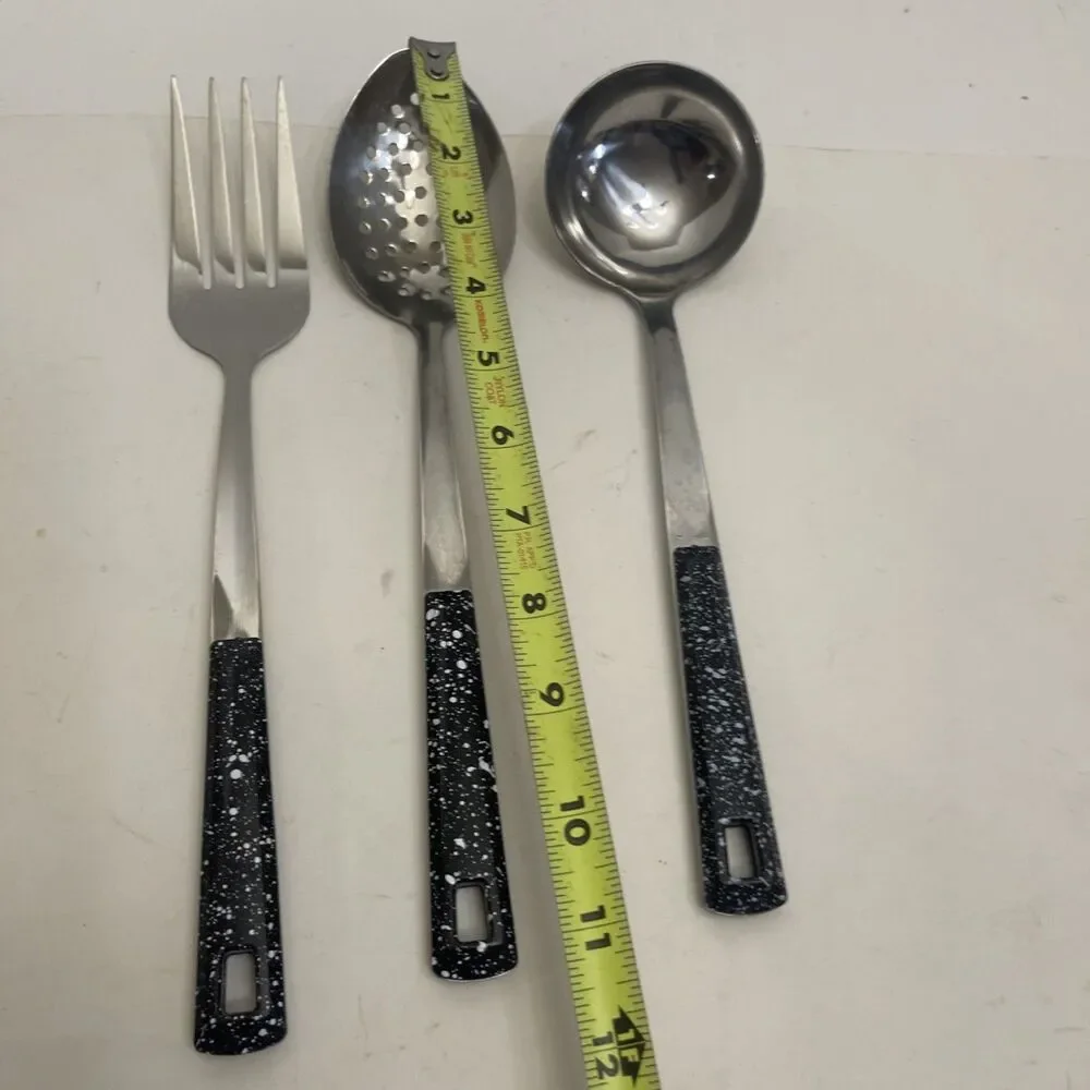 Stainless Steel Kitchen Utensil Set Black Speckled Handles